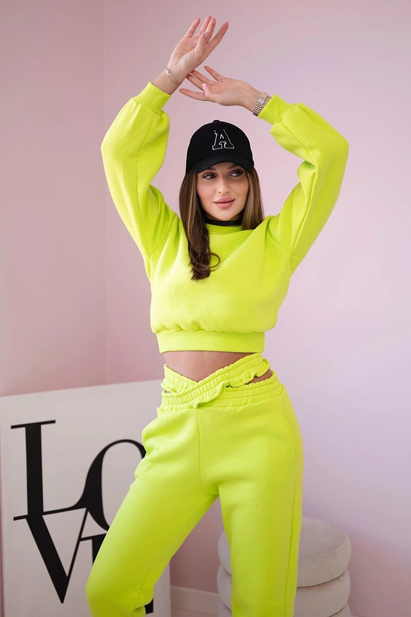 Insulated set with a short sweatshirt 69416 / – Pistachio цвет / color | Lexline Fashion