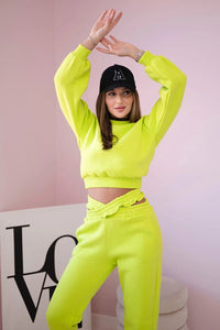 Insulated set with a short sweatshirt 69416 / – Pistachio цвет / color | Lexline Fashion