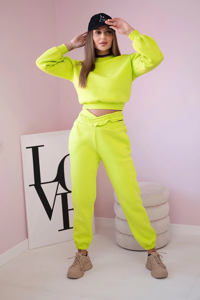 Insulated set with a short sweatshirt 69416 / – Pistachio цвет / color | Lexline Fashion