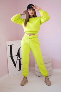 Insulated set with a short sweatshirt 69416 / – Pistachio цвет / color | Lexline Fashion