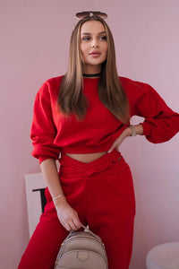 Insulated set with a short sweatshirt 69416 / – Red цвет / color | Lexline Fashion