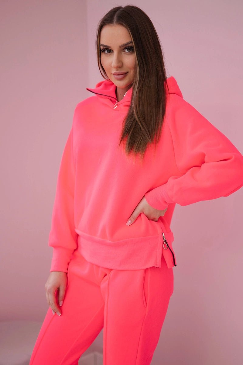 Insulated set with turtleneck and hood 9373 / – Neon pink цвет / color | Lexline Fashion