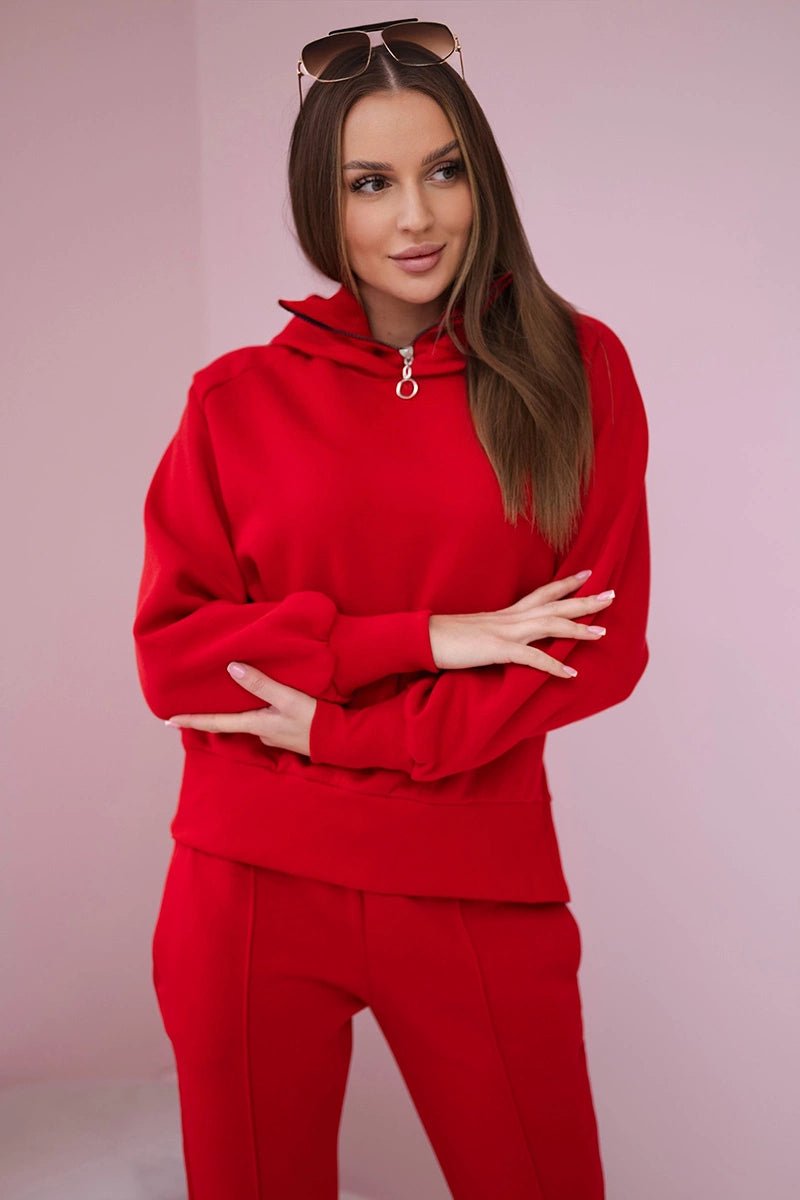 Insulated set with turtleneck and hood 9373 / – Red цвет / color | Lexline Fashion