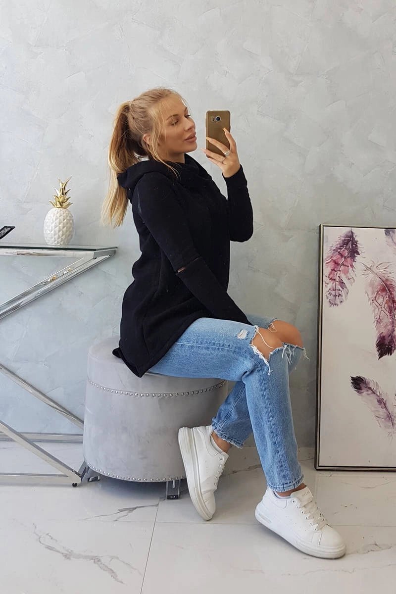 Insulated sweatshirt with a longer back 9377 / – Black цвет / color | Lexline Fashion