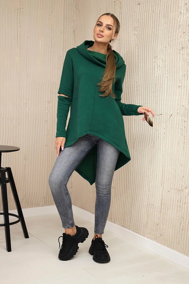 Insulated sweatshirt with a longer back 9377 / – Dark || green цвет / color | Lexline Fashion