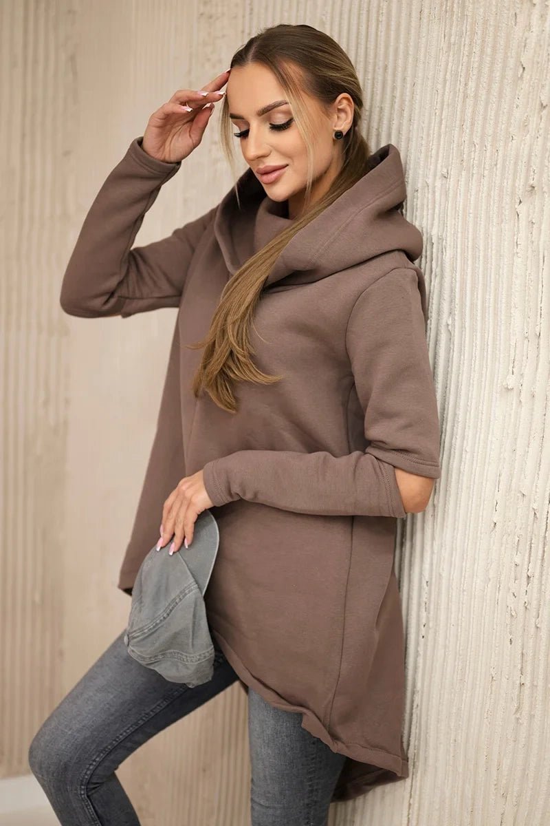 Insulated sweatshirt with a longer back 9377 / – Khaki цвет / color | Lexline Fashion
