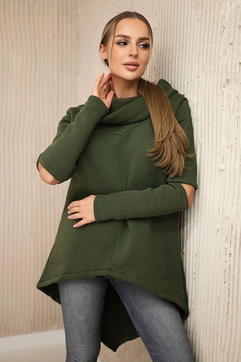 Insulated sweatshirt with a longer back 9377 / – Khaki цвет / color | Lexline Fashion