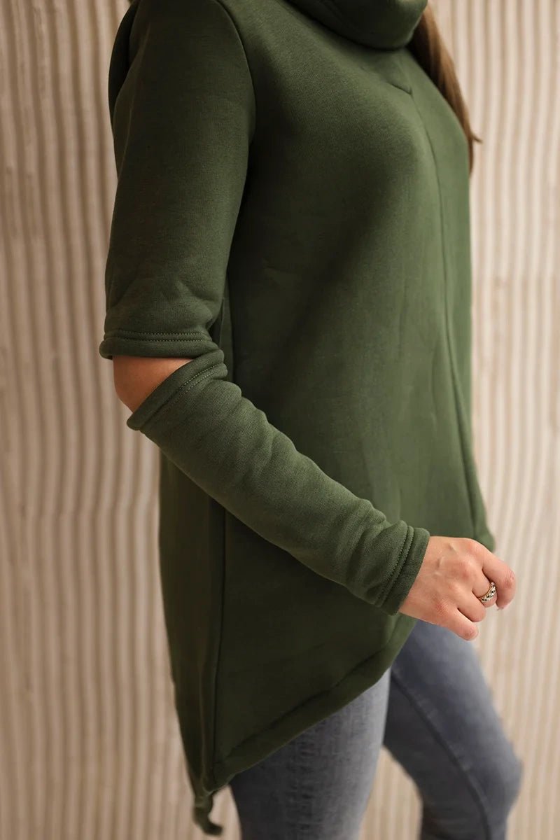 Insulated sweatshirt with a longer back 9377 / – Khaki цвет / color | Lexline Fashion
