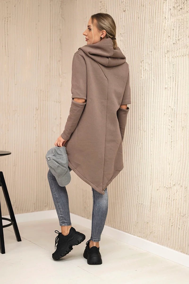 Insulated sweatshirt with a longer back 9377 / – Mocca цвет / color | Lexline Fashion
