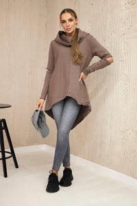 Insulated sweatshirt with a longer back 9377 / – Mocca цвет / color | Lexline Fashion
