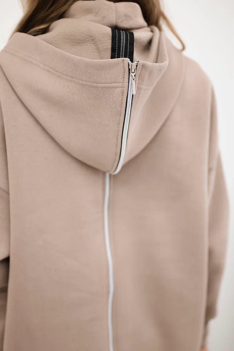 Insulated sweatshirt with a zipper at the back 9381 / – Dark || beige цвет / color | Lexline Fashion