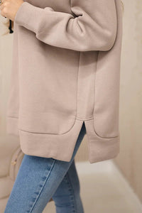 Insulated sweatshirt with a zipper on the side 9380 / – Dark || beige цвет / color | Lexline Fashion