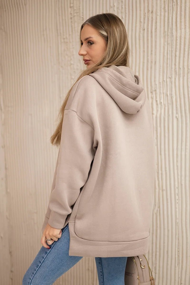 Insulated sweatshirt with a zipper on the side 9380 / – Dark || beige цвет / color | Lexline Fashion