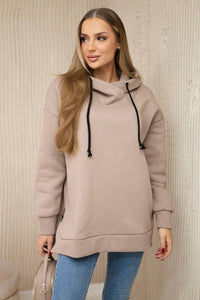 Insulated sweatshirt with a zipper on the side 9380 / – Dark || beige цвет / color | Lexline Fashion