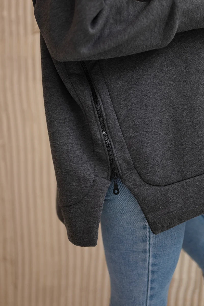 Insulated sweatshirt with a zipper on the side 9380 / – Graphite цвет / color | Lexline Fashion