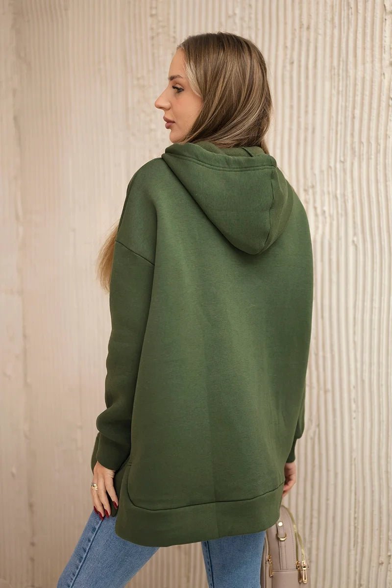 Insulated sweatshirt with a zipper on the side 9380 / – Khaki цвет / color | Lexline Fashion