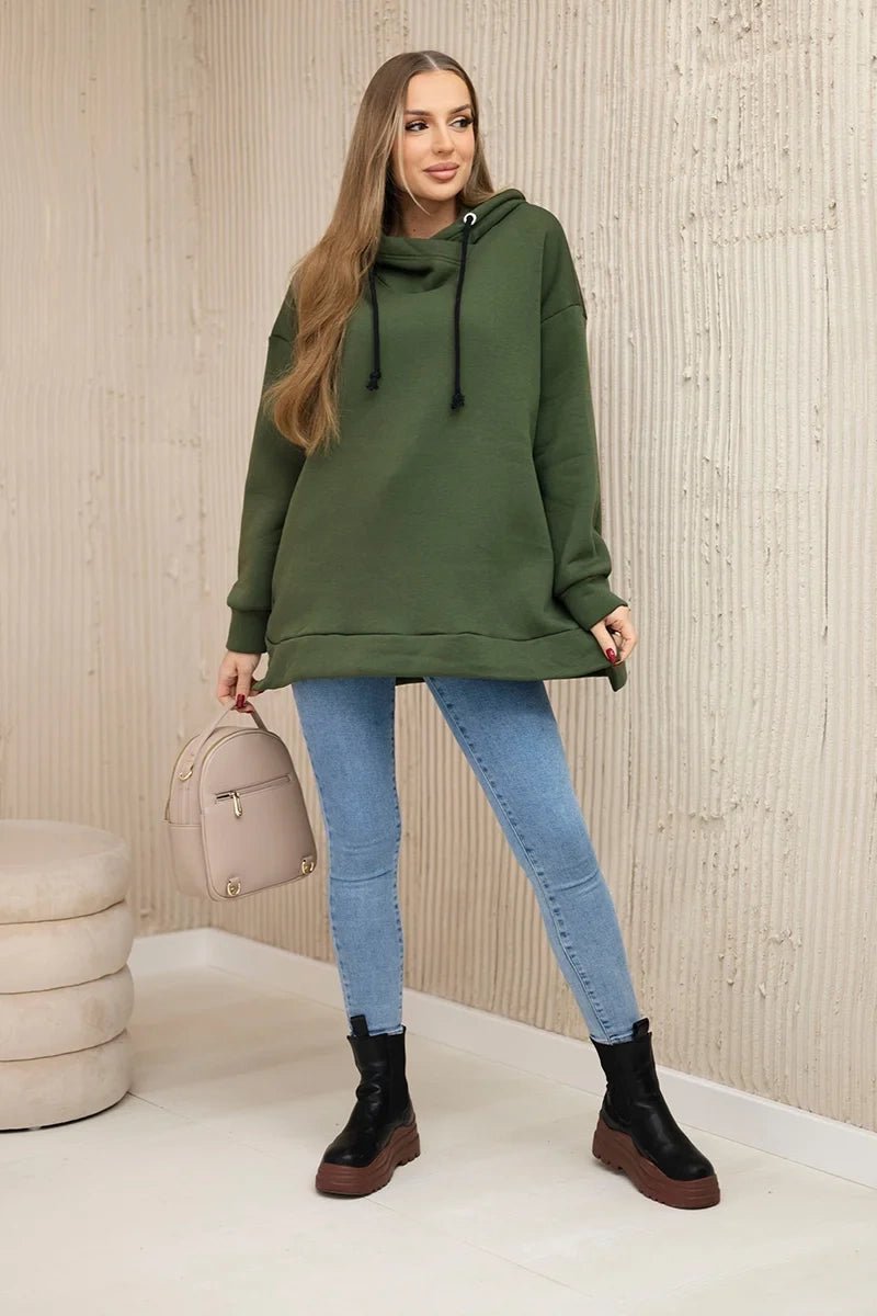 Insulated sweatshirt with a zipper on the side 9380 / – Khaki цвет / color | Lexline Fashion