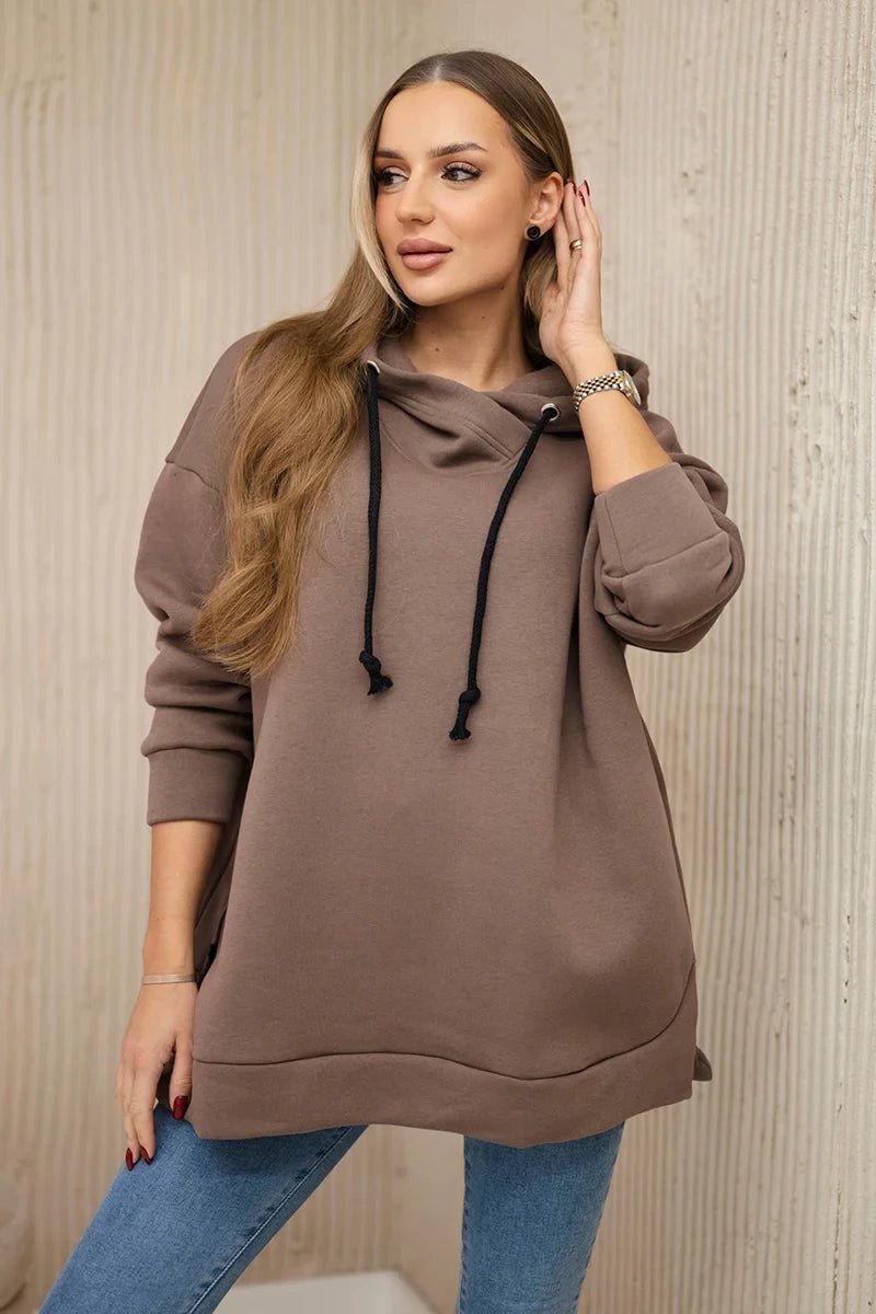 Insulated sweatshirt with a zipper on the side 9380 / – Mocca цвет / color | Lexline Fashion