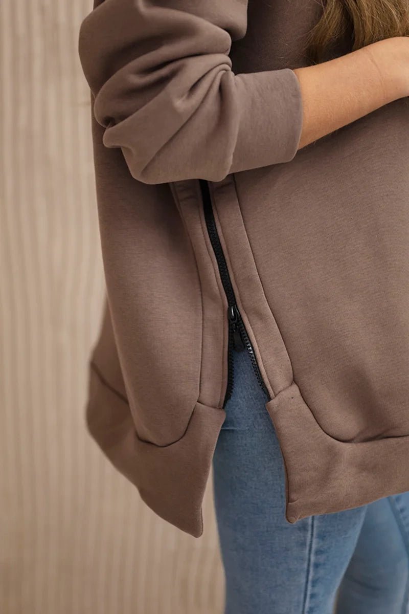 Insulated sweatshirt with a zipper on the side 9380 / – Mocca цвет / color | Lexline Fashion
