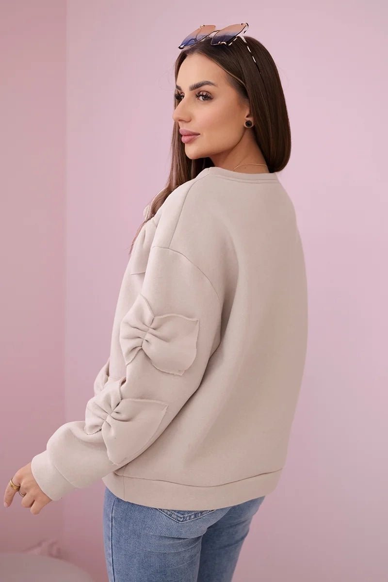 Insulated sweatshirt with decorative bows R9023 / – Beige цвет / color | Lexline Fashion