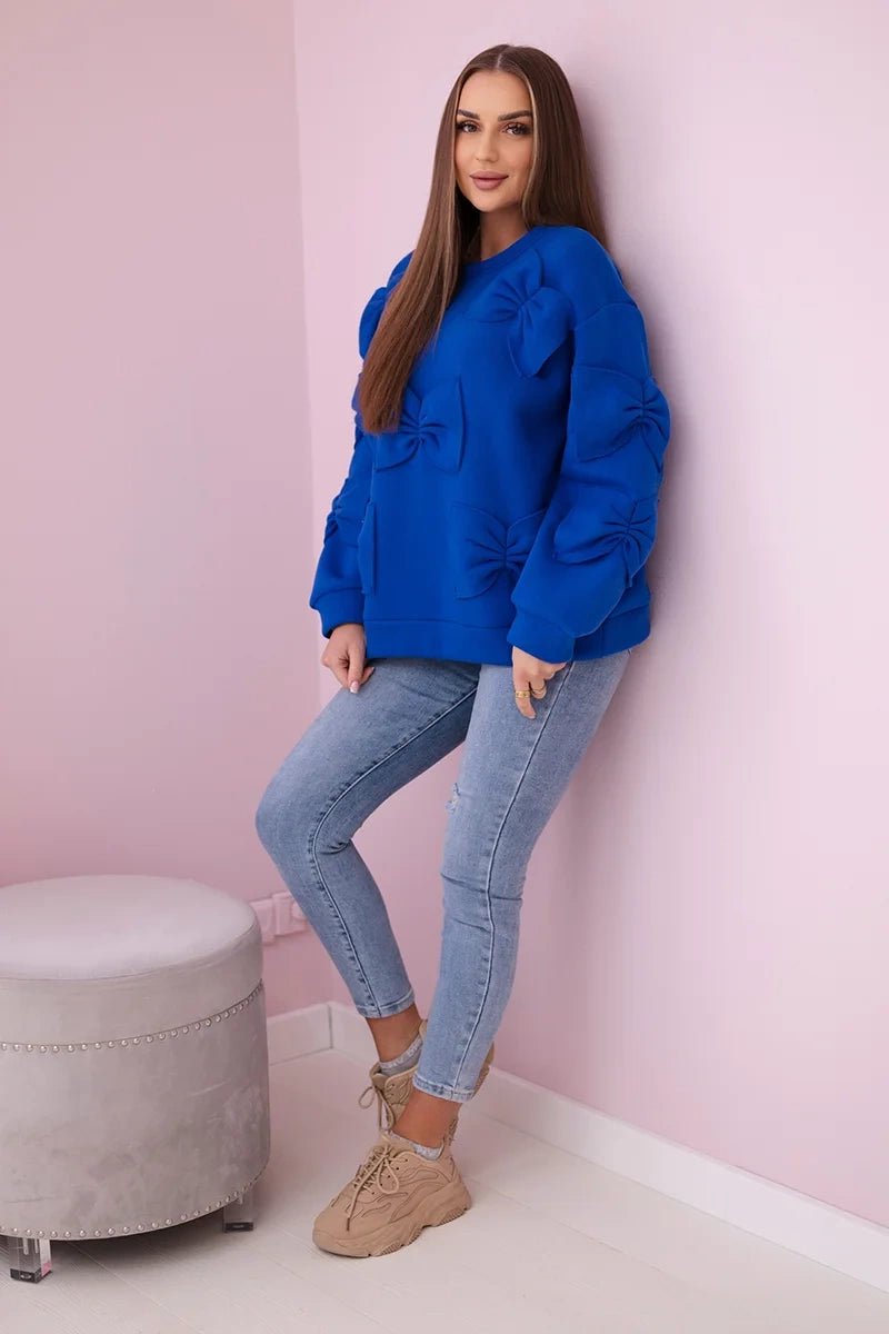 Insulated sweatshirt with decorative bows R9023 / – Blue cornflower цвет / color | Lexline Fashion