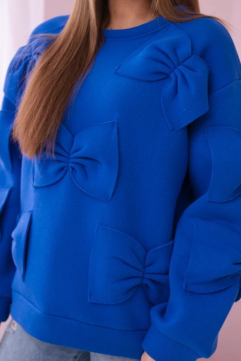 Insulated sweatshirt with decorative bows R9023 / – Blue cornflower цвет / color | Lexline Fashion