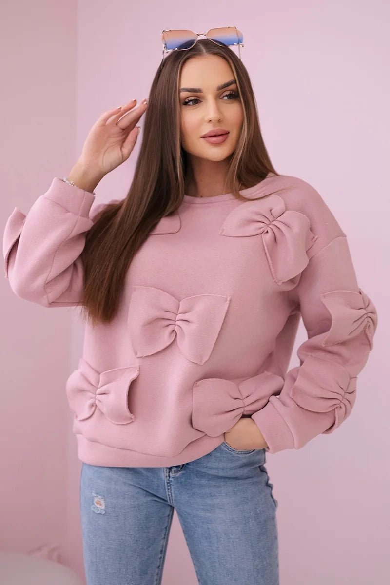 Insulated sweatshirt with decorative bows R9023 / – Dark || pink цвет / color | Lexline Fashion