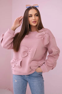 Insulated sweatshirt with decorative bows R9023 / – Dark || pink цвет / color | Lexline Fashion