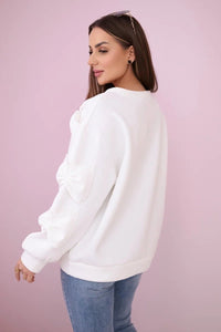 Insulated sweatshirt with decorative bows R9023 / – Ecru цвет / color | Lexline Fashion