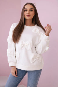 Insulated sweatshirt with decorative bows R9023 / – Ecru цвет / color | Lexline Fashion