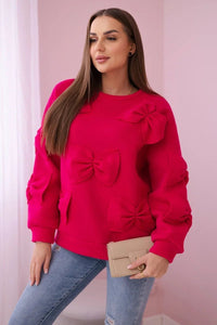 Insulated sweatshirt with decorative bows R9023 / – Fuchsia цвет / color | Lexline Fashion