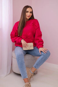 Insulated sweatshirt with decorative bows R9023 / – Fuchsia цвет / color | Lexline Fashion