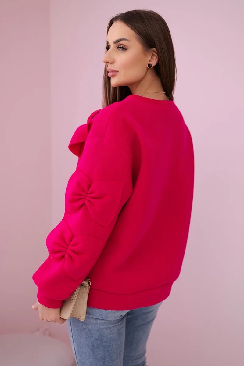 Insulated sweatshirt with decorative bows R9023 / – Fuchsia цвет / color | Lexline Fashion