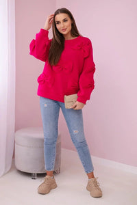 Insulated sweatshirt with decorative bows R9023 / – Fuchsia цвет / color | Lexline Fashion