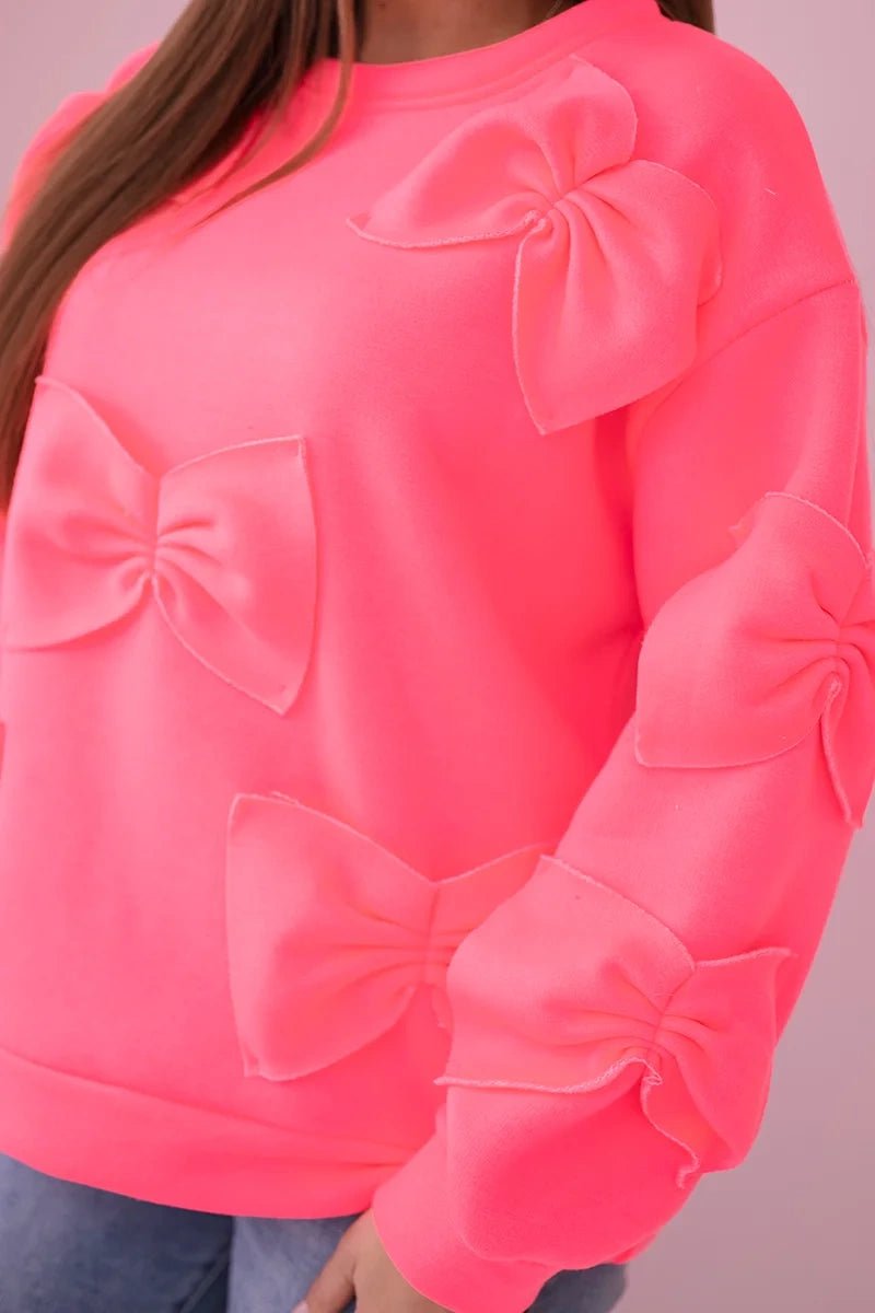 Insulated sweatshirt with decorative bows R9023 / – Neon pink цвет / color | Lexline Fashion