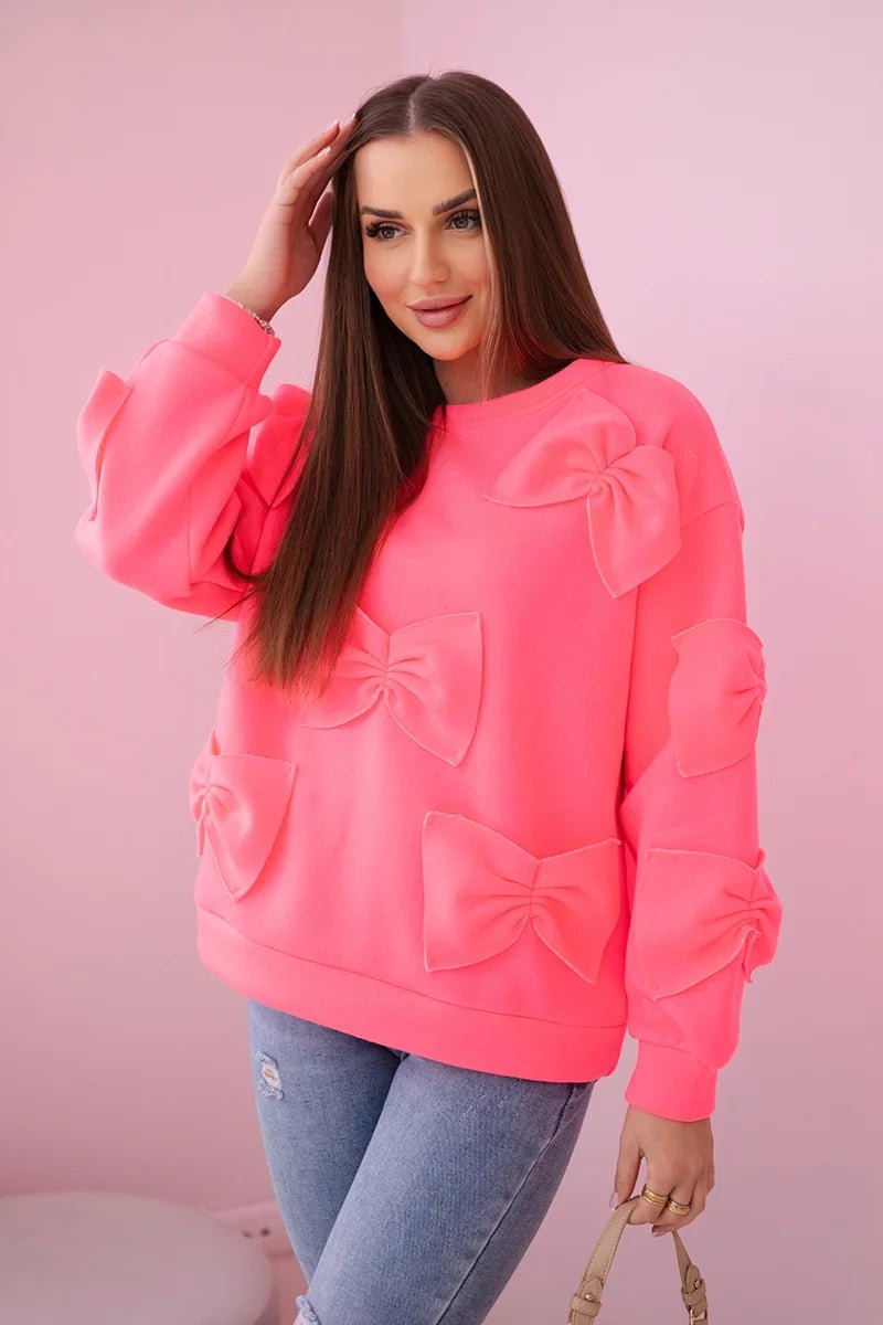 Insulated sweatshirt with decorative bows R9023 / – Neon pink цвет / color | Lexline Fashion
