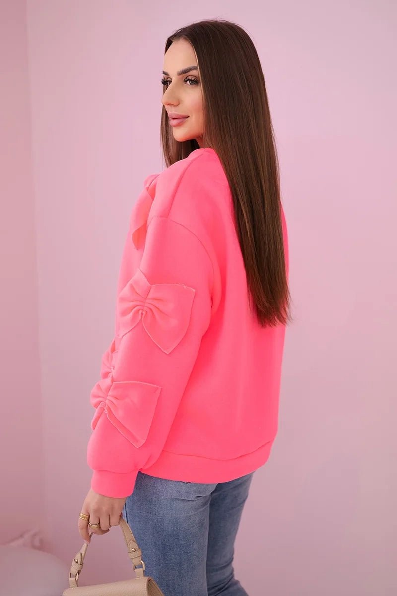 Insulated sweatshirt with decorative bows R9023 / – Neon pink цвет / color | Lexline Fashion