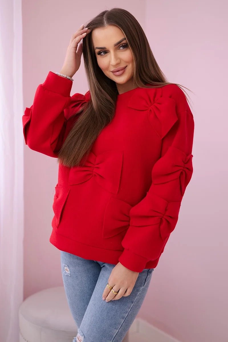 Insulated sweatshirt with decorative bows R9023 / – Red цвет / color | Lexline Fashion