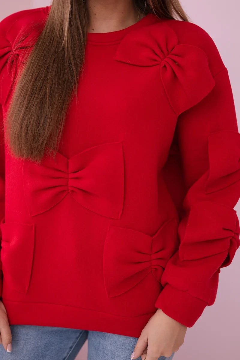 Insulated sweatshirt with decorative bows R9023 / – Red цвет / color | Lexline Fashion