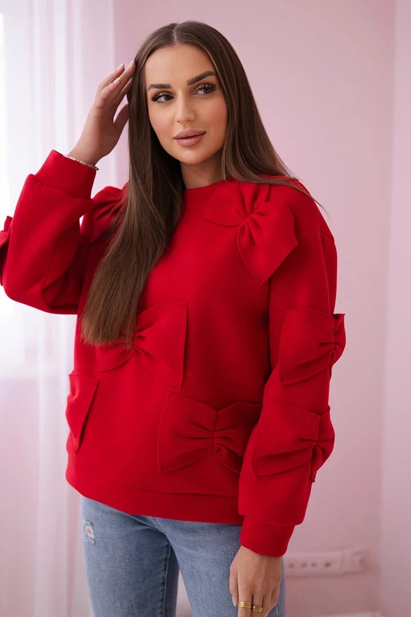 Insulated sweatshirt with decorative bows R9023 / – Red цвет / color | Lexline Fashion
