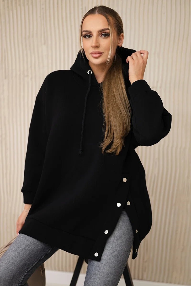 Insulated sweatshirt with press studs 9358 / – Black цвет / color | Lexline Fashion