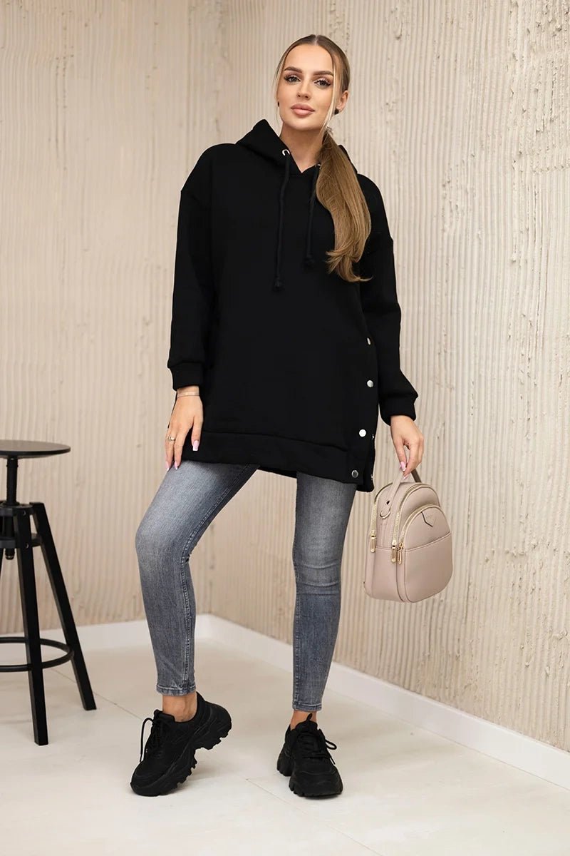 Insulated sweatshirt with press studs 9358 / – Black цвет / color | Lexline Fashion