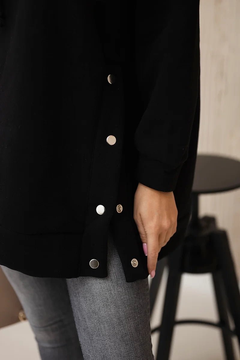 Insulated sweatshirt with press studs 9358 / – Black цвет / color | Lexline Fashion