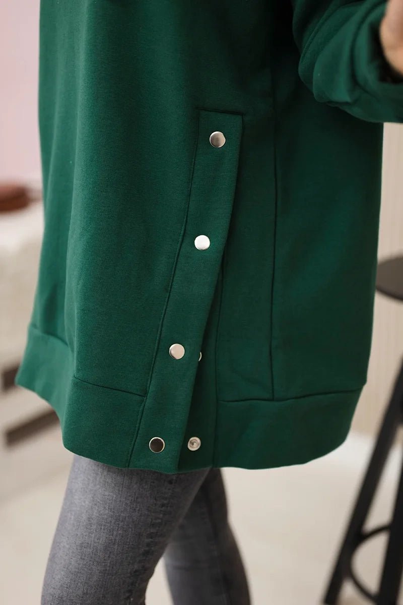Insulated sweatshirt with press studs 9358 / – Dark || green цвет / color | Lexline Fashion