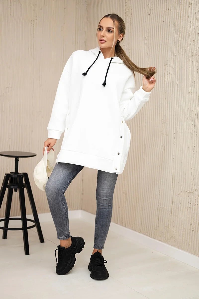 Insulated sweatshirt with press studs 9358 / – Ecru цвет / color | Lexline Fashion