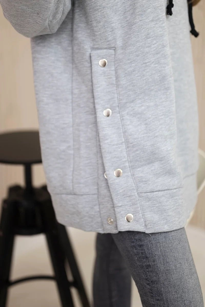 Insulated sweatshirt with press studs 9358 / – Gray цвет / color | Lexline Fashion