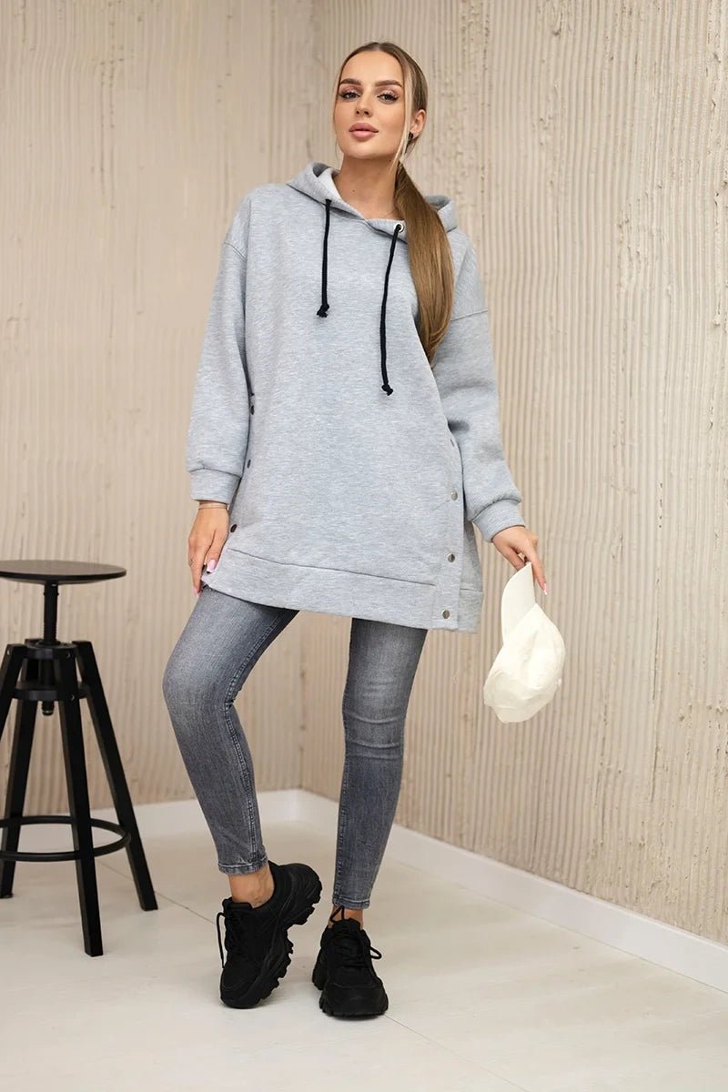 Insulated sweatshirt with press studs 9358 / – Gray цвет / color | Lexline Fashion