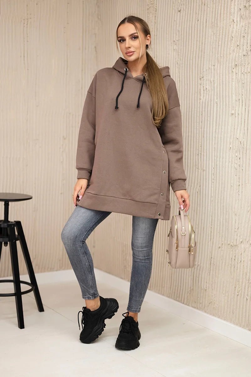 Insulated sweatshirt with press studs 9358 / – Mocca цвет / color | Lexline Fashion
