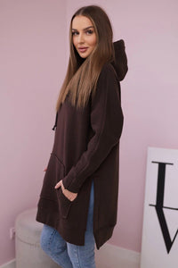 Insulated sweatshirt with slits on the sides 9319 / – Brown цвет / color | Lexline Fashion