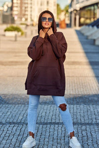 Insulated sweatshirt with slits on the sides 9319 / – Brown цвет / color | Lexline Fashion